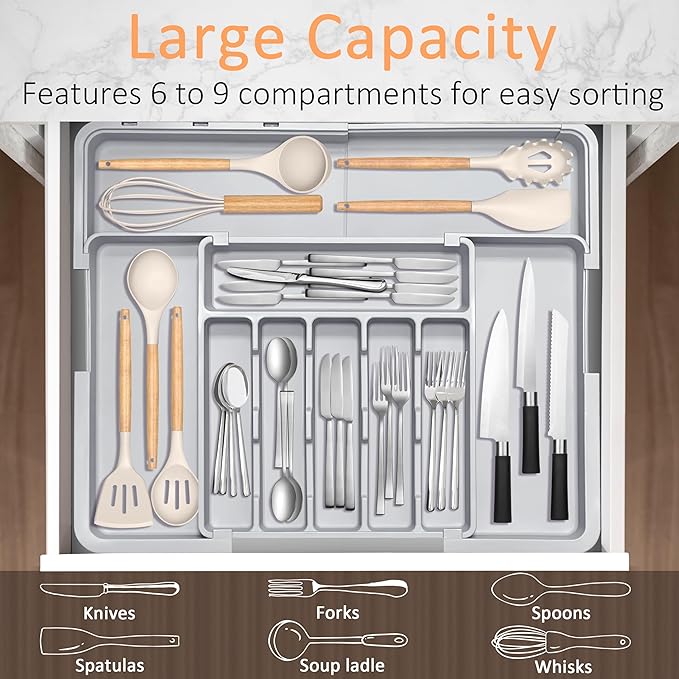 Silverware Organizer Expandable Kitchen Drawer Organizer Adjustable 22"x 19" - Image 3