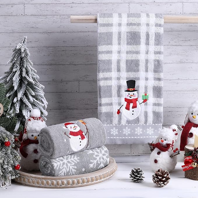 3 Pcs Winter Hand Towels for Bathroom Snowflake Snowman Embroidered Bathroom - Image 4