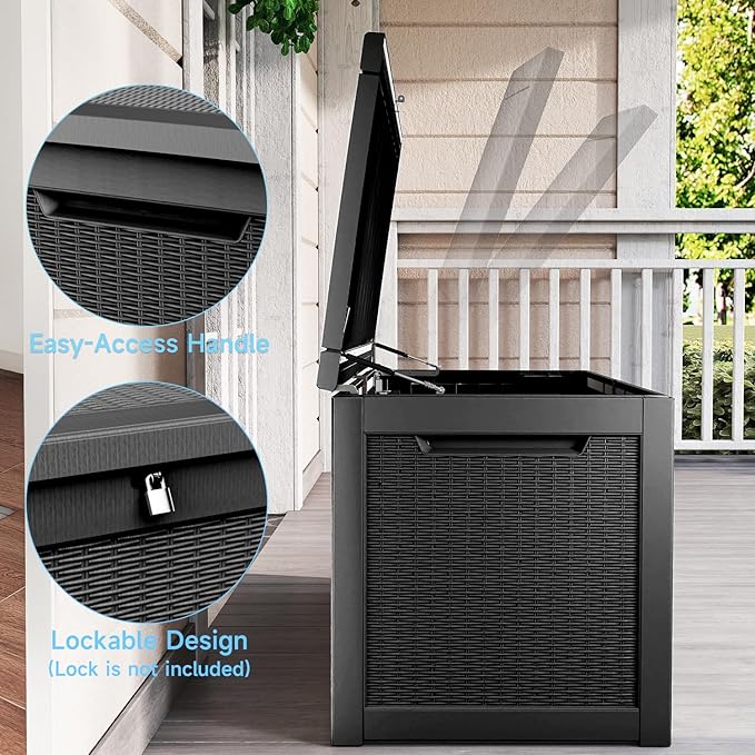 310 Gallon Lockable Outdoor Storage Box – Waterproof Resin Deck Box for Patio Furniture, Garden Tools, Pool Accessories (Black) - Image 6