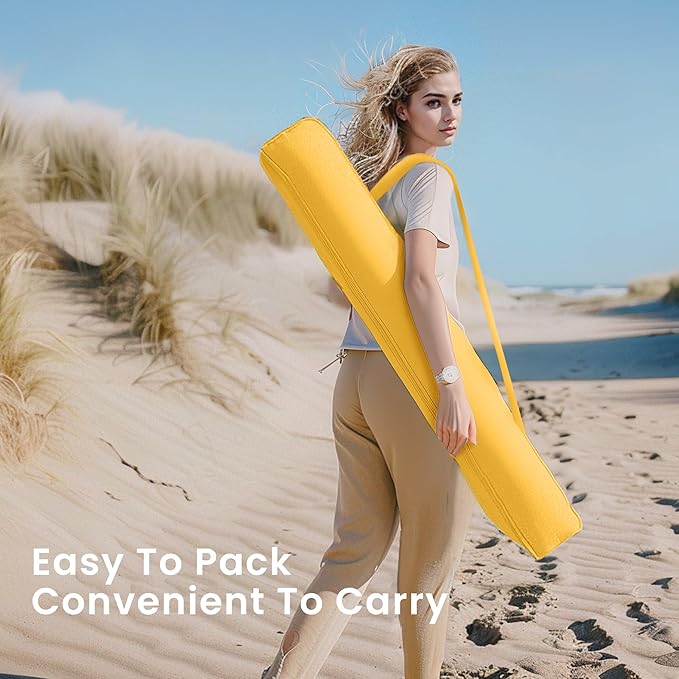 PHI VILLA 7ft Beach Umbrella with Fringe & Sand Anchor, Outdoor Patio Heavy Duty Windproof Portable Tassel Umbrellas for Sand with Push Button Tilt & Carrying Bag, UPF 50+, Yellow - Image 5