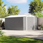 Patiowell 12 x 8 FT Outdoor Storage Shed, Steel Shed Storage House with Design of Lockable Doors, Utility and Tool Storage for Garden, Patio, Backyard, Outside use, Gray - Image 3