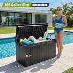 Flamaker Resin Deck Box 100 Gallon Large Lockable Outdoor Storage Box Waterproof for Patio Cushions, Tools, Pool Accessories (Black) - Image 2