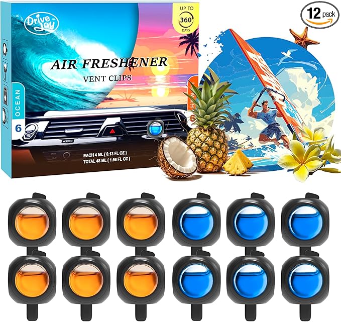 Car Air Freshener Vent Clips, 12 Pack, 6 Ocean, 6 Hawaiian, Provides by DRIVEJOY