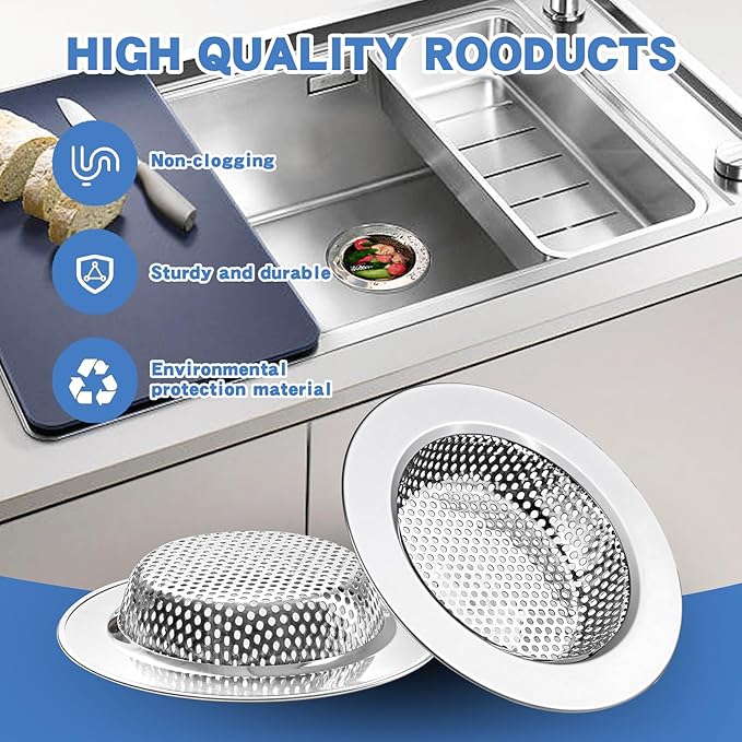 RQYEKDO Kitchen Sink Drain Strainer, 2 Pack Stainless Steel Sink Drain Basket - Image 6