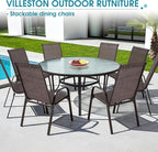 Outdoor Stackable Chairs Set of 8, Stacking Patio Chairs with Textilene Fabric, Outside Furniture for Garden Backyard Balconie Poolside Deck, Brown - Image 7