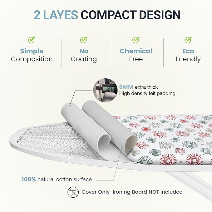 Ironing Board Cover and Pad 15"x54" Extra Thick Natural Cotton, Scorch and - Image 3