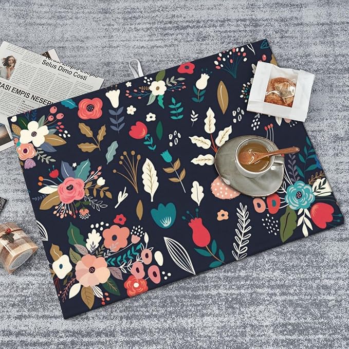 Colorful Flowers Black Dish Drying Mat 18x24 - Image 8