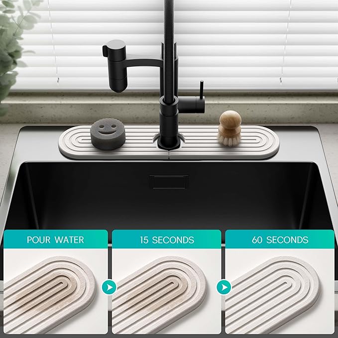 Stone Faucet Mat for Kitchen Sink – Diatomite Fast-Drying Stone Tray, Faucet - Image 3