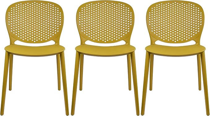 2xhome Set of 3 Patio Dining Chairs | Modern Stackable Outdoor Pool Side Chair | Weather Resistant Plastic for Yard, Porch, Balcony, Kitchen, Yellow by 2xhome