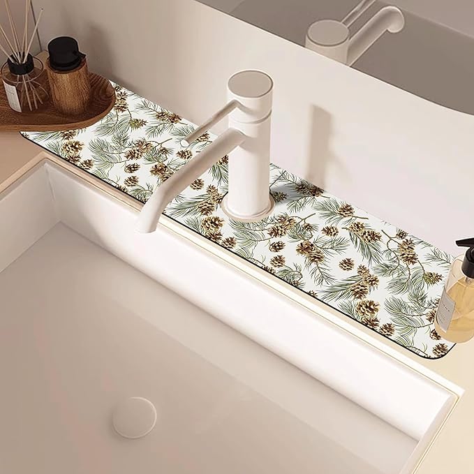 Abstract Pine Cones Sink Faucet Absorbing Mat Splash Guard Behind Faucet Sink - Image 2