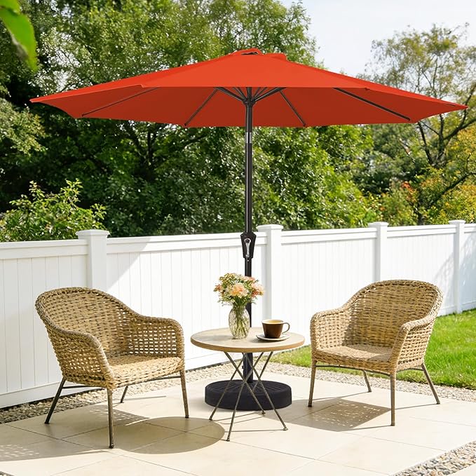 MEWAY 9ft Patio Umbrella Outdoor Table Umbrellas with Push Tilt and Crank, Market Umbrella 8 Sturdy Ribs for Deck, Garden, Pool and Backyard, Red Orange - Image 3