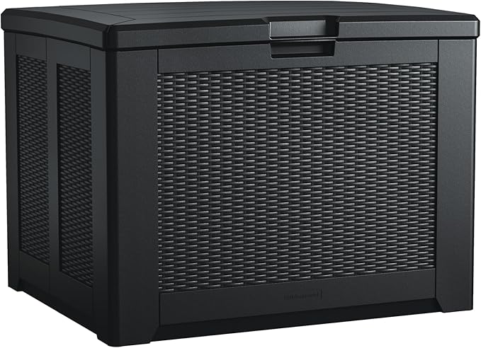 Rubbermaid Medium Resin Outdoor Storage Deck Box (74 Gal), Weather Resistant, Black, Deck Organization for Home/Backyard/Pool Chemicals/Toys/Garden Tools/Porch/Patio Cushions by Rubbermaid