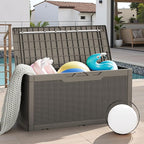 JUMMICO 100 Gallon Resin Deck Box with Cushion, Waterproof Outdoor Storage Box with Lockable Lid for Garden Tools, Patio Cushions (Light Brown) - Image 7