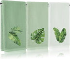 3Pcs Sage Green Gradient Hand Towels Tropical Palm Leaves Embroidered Cotton by FYSUIMU