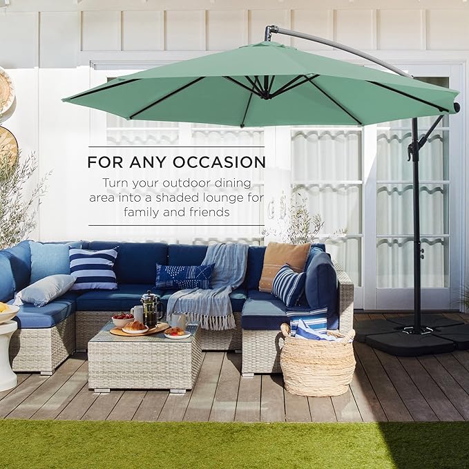 Best Choice Products 10ft Offset Cantilever Hanging Market Patio Umbrella, 8 Sturdy Ribs, Easy Adjustment - Seaglass - Image 3