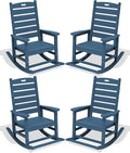 SERWALL Outdoor Rocking Chair Set of 4, Oversized HDPE Patio Rocking Chair with Footrest for Adults, All Weather Porch Rocker for Deck Patio Balcony, Navy by SERWALL