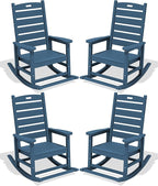 SERWALL Outdoor Rocking Chair Set of 4, Oversized HDPE Patio Rocking Chair with Footrest for Adults, All Weather Porch Rocker for Deck Patio Balcony, Navy by SERWALL