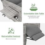 IDEALHOUSE Wicker Outdoor Recliner Reclining Patio Chairs with Adjustable Back & Footrest 150° Lay-Flat Reclining with Air Pump Rattan Flip-Up Side Table Outdoor Lounge Chairs for Pool Deck Balcony - Image 7