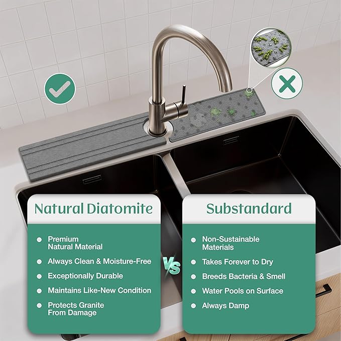 Stone Faucet Mat for Kitchen Sink Splash Guard 23.6" x 3.9" - Image 6