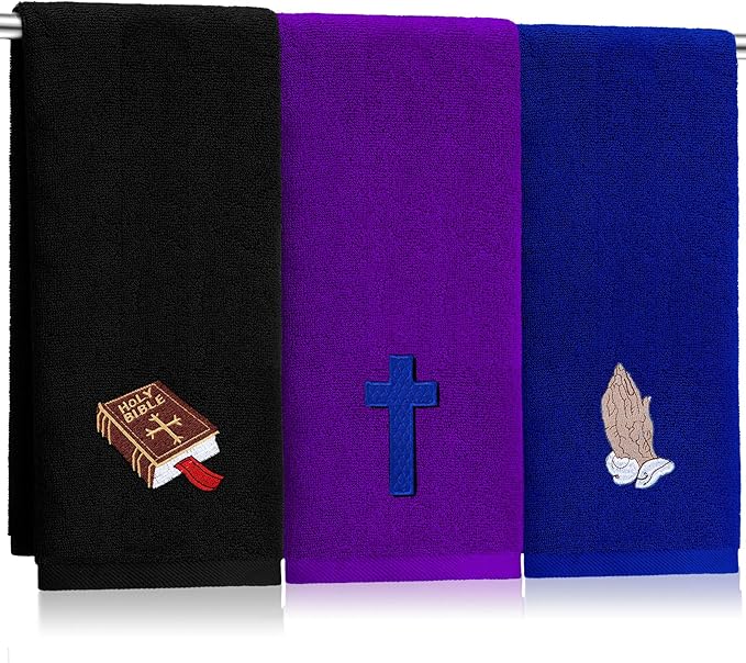 3 Pcs Easter Pastor Hand Towels, Christian Embroidered Religious Cross Cotton by SmoothNovelty