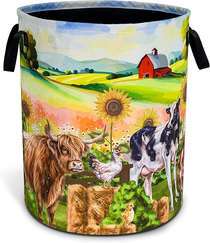 Highland Cow Chicken Farm Laundry Basket Cattle Oxford Cloth Laundry Hamper by Unknown