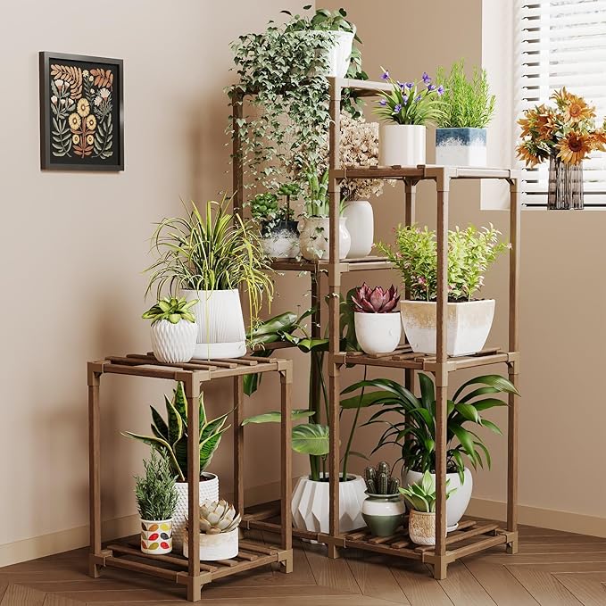 Bamworld Plant Stand Indoor Corner Plant Shelf Wood Plant Holder for Multiple Plants Tall Flower Stands Plants Table Rack Garden Patio Lawn Window 03H, Brown by Bamworld