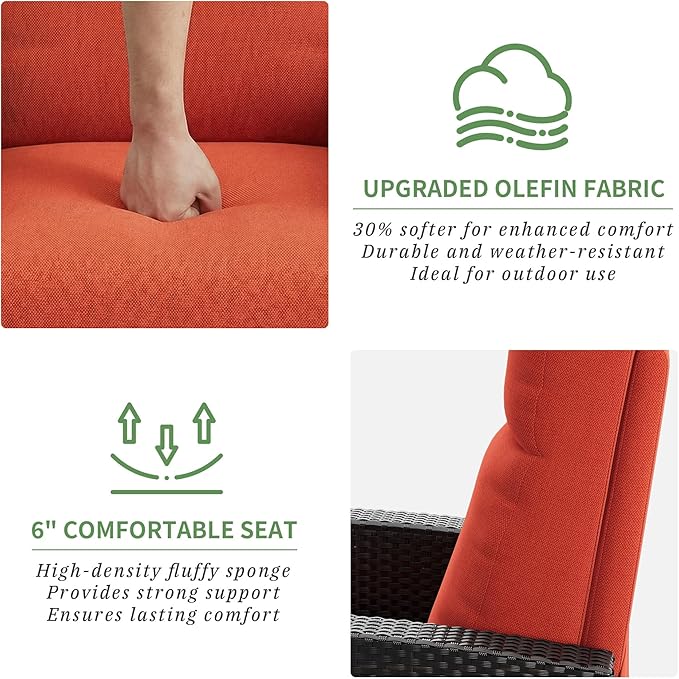 IDEALHOUSE Wicker Outdoor Recliner Reclining Patio Chairs with Adjustable Back & Footrest 150° Lay-Flat Reclining with Air Pump Rattan Flip-Up Side Table Outdoor Lounge Chairs for Pool Deck Balcony - Image 9