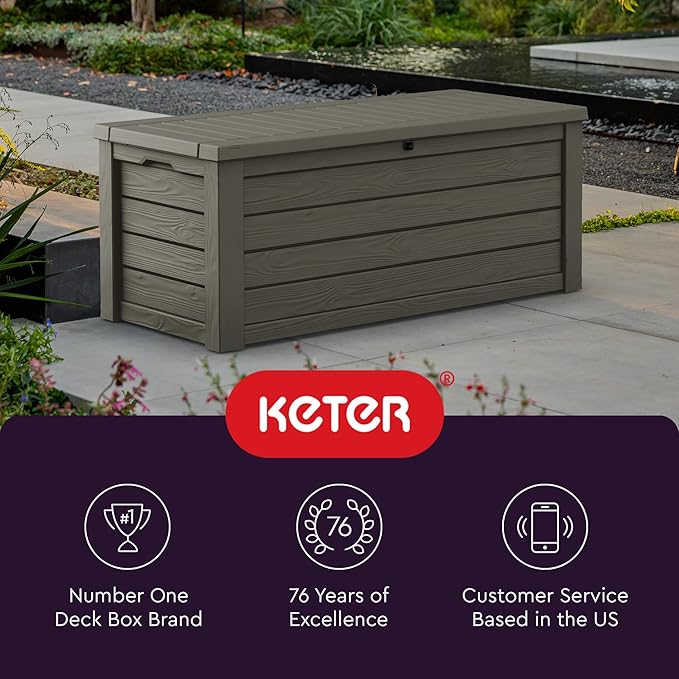 Keter Westwood 150 Gallon Resin Large Outdoor Storage Box for Patio Furniture, Outdoor Cushions, Garden Tools and Pool Floats, Taupe - Image 8