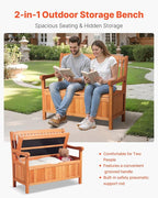 VEVOR Outdoor Storage Bench, 2-Person Wooden Storage Bench, 33 Gallons Deck Box with Side Handle, Supports up to 705 lbs, Weatherproof Outdoor Seating & Porch Decor, for Patio Garden Balcony Yard - Image 4