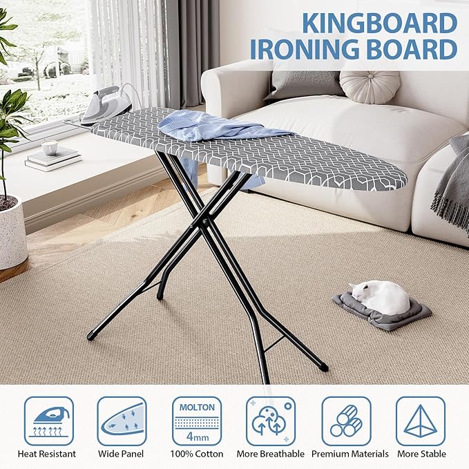KINGBOARD Foldable Ironing Board Full Size, Iron and Ironing Board Set Standard - Image 6