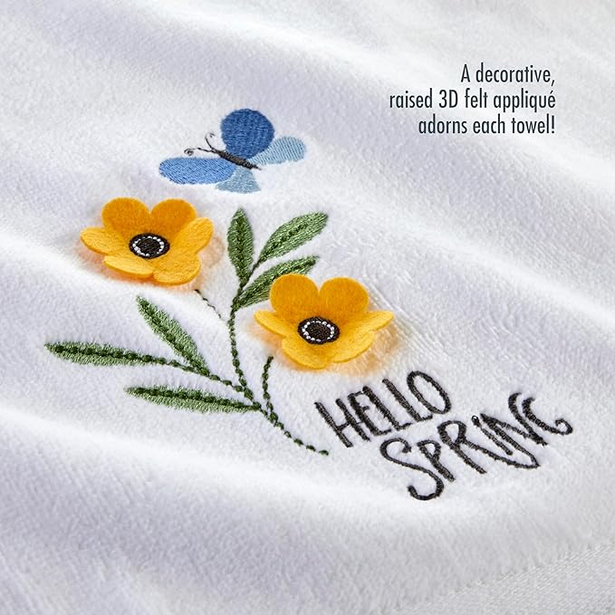 SKL Home Hello Spring Flowers 100% Cotton 3D Embroidered 2pc Hand Towel Set - Image 3