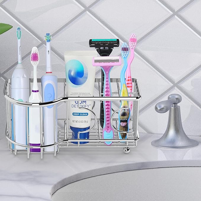 Simple Houseware Stainless Steel 6 Slots Toothbrush Holder Adhesive Wall - Image 6