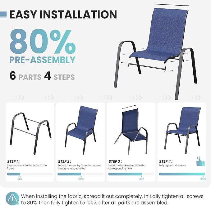 Patio Dining Chairs Set of 4, Outdoor Stackable Dining Chairs High Back for All Weather, Patio Furniture for Backyard, Porch, Garden, Pool Deck (Blue) - Image 8