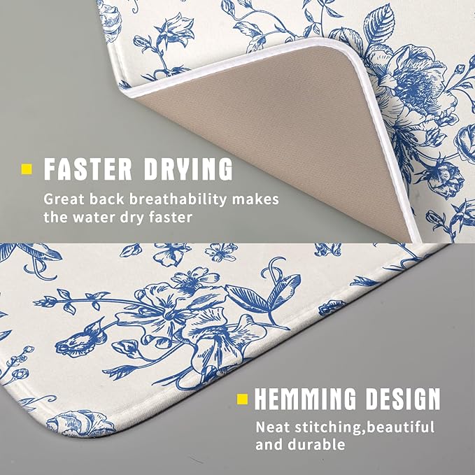 Vintage Blue Floral Dish Drying Mat - Image 3
