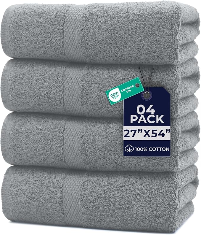 DAN RIVER Bath Towels Set of 4, 27 x 54 Inches, 100% Cotton, Larger & Lighter by DanRiver