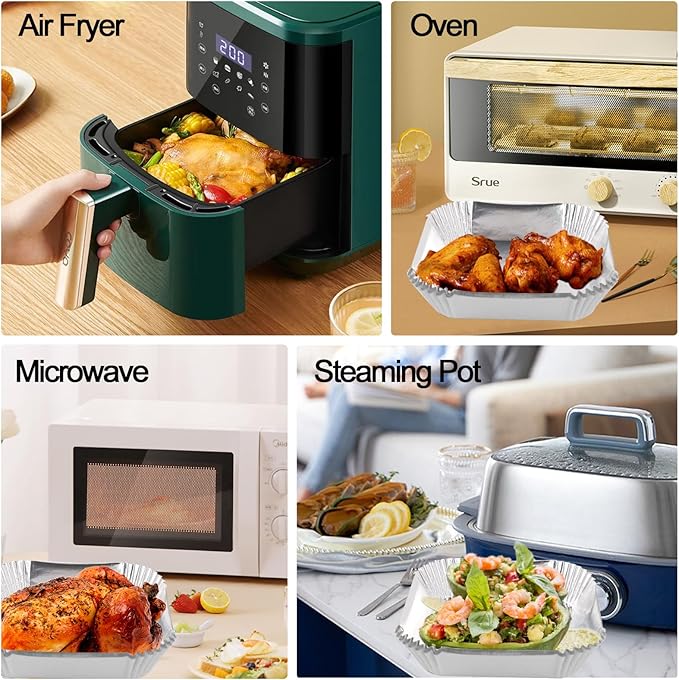 Air Fryer Paper Liners, 6.3” Square Non-stick Sheets, Food Grade Aluminum Foil - Image 6