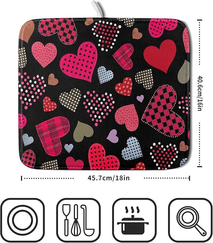Happy Valentine's Day Black Dish Drying Mat - Image 2