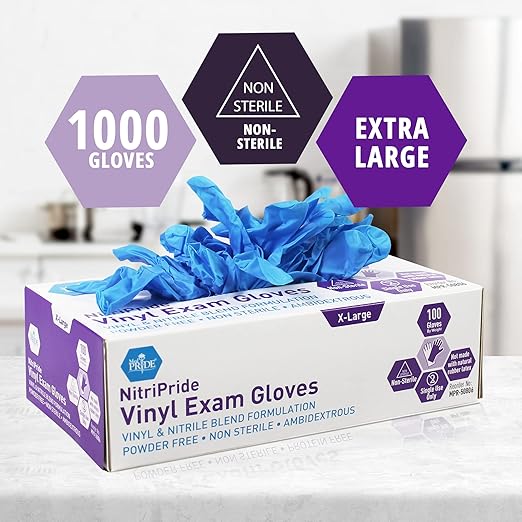 MED PRIDE Nitrile/Vinyl Blend Exam Gloves, Powder-Free, Latex-Free, Disposable - Image 2
