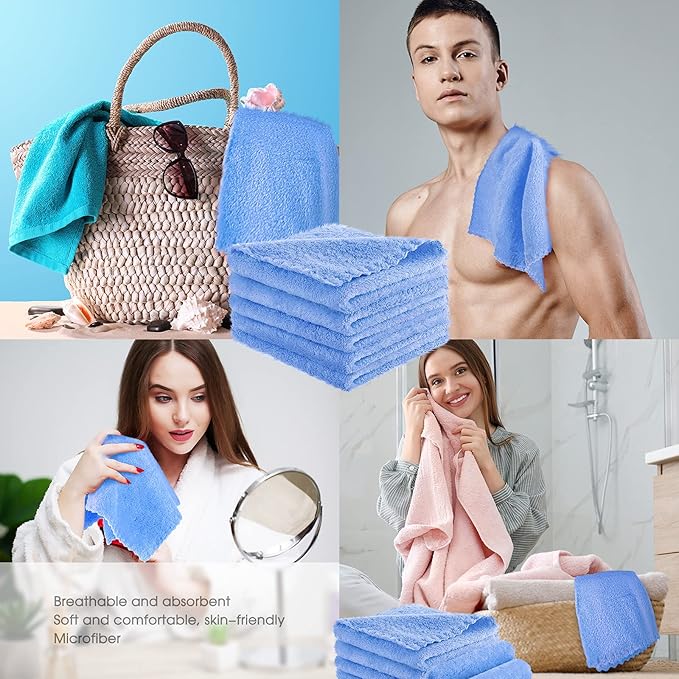 Syhood 12 Pieces Face Wash Cloth 12 x 12 in Makeup Remover Cloths Towel Coral - Image 3