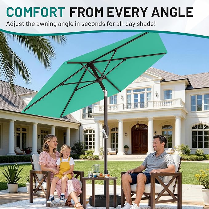 AreShark 7.5FT Patio Umbrella Table Market Umbrella with 6 Sturdy Ribs, Button Tilt/Crank Heavy-Duty Round Outdoor Umbrellas for Garden, Deck, Backyard,and Pool, Aruba Blue - Image 4