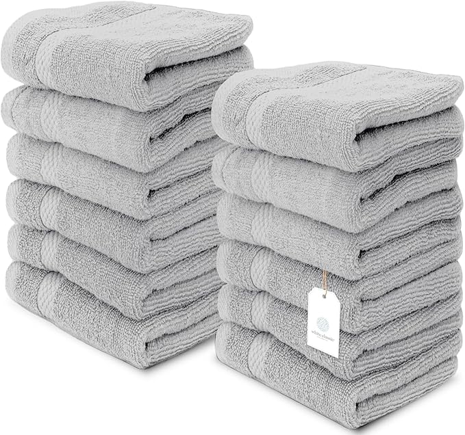 White Classic Luxury Cotton Washcloths 13x13 Inch by WhiteClassic