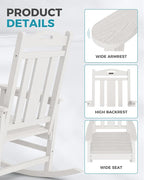 Ciokea Oversized Outdoor Rocking Chairs Set of 3, 380lbs Heavy-Duty Large Patio Rocker, High Back Cozy Porch Chairs, Weather Resistant Patio Rocking Chairs for Outside, Fire Pit, Deck, White - Image 6