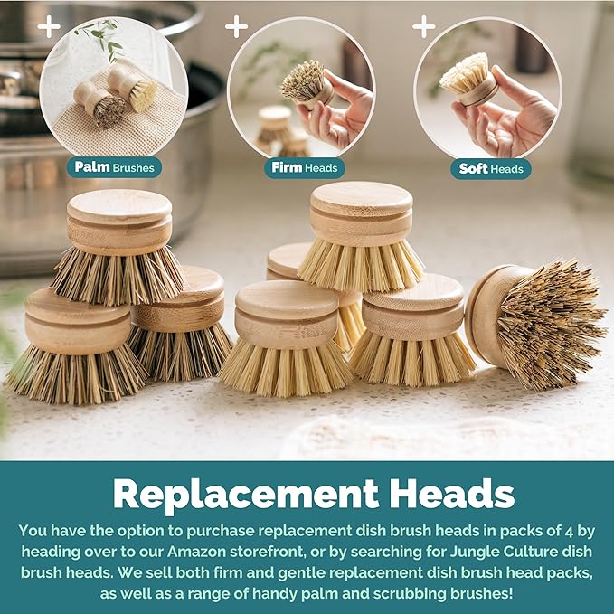 Jungle Culture® 6 Pack Bamboo Dish Brush Set - Image 8