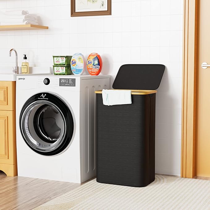 SUOCO Laundry Basket with Lid, 29 Gal Clothes Hamper with Bamboo Handles - Image 2