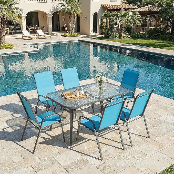 MAMIZO Patio Dining Chairs, Stackable All Weather Teslin Chair, Heavy Duty Outdoor Breathable Chairs Set, w/Armrests, Upgraded Chair FeetW/Strenthened Iron Spacers, 330 LBS (6, Turquoise Blue) - Image 9