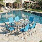 MAMIZO Patio Dining Chairs, Stackable All Weather Teslin Chair, Heavy Duty Outdoor Breathable Chairs Set, w/Armrests, Upgraded Chair FeetW/Strenthened Iron Spacers, 330 LBS (6, Turquoise Blue) - Image 9