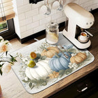 Fall Blue Orange Grey Pumpkin Thanksgiving Dish Drying Mat - Image 8