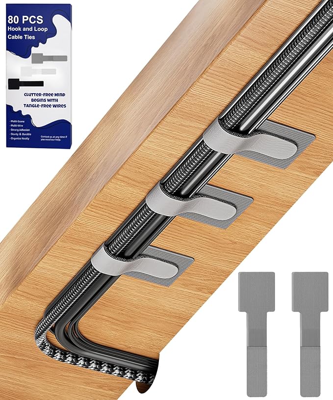 80PCS Hook and Loop Cable Ties, Hook and Loop Cable Straps, Under Desk Cable by BTPIEL
