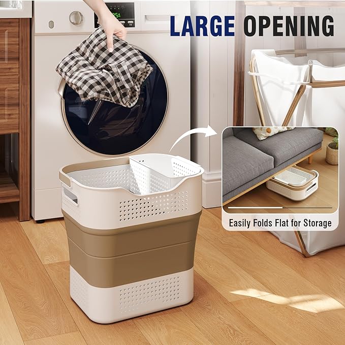 TECHMILLY Collapsible Plastic Laundry Basket Hamper - Image 3