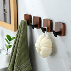 DELITON Wooden Wall Hooks, 4 Pack Acacia Adhesive Towel Hooks Sticky on - Image 4